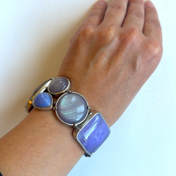 Chicos Vintage Silver tone Purple, Blue and Black faux stone stretch bracelet - Picture 4 of 5